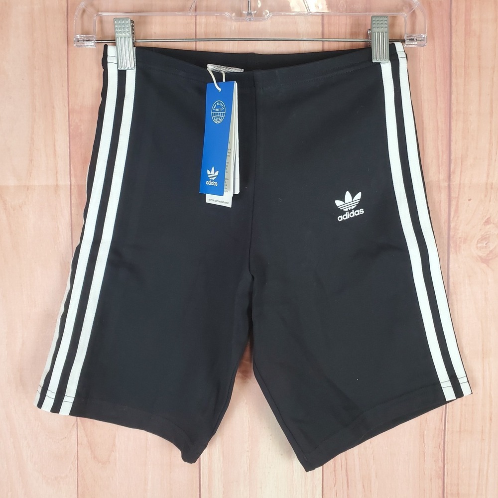 Adidas Originals Adicolor Cycling Shorts Girls‎ M (11-12) Black 3 Stripe Cotton